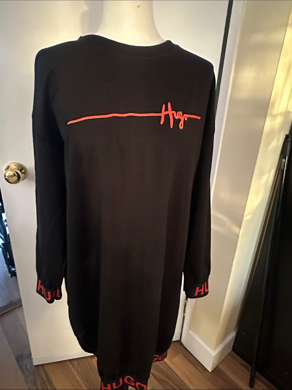 HUGO Black Tunic Sweatshirt with Red Script Detail